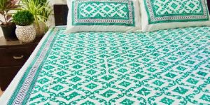 DKWTGRN122 Hand Block Printed Cotton Double Bedsheet