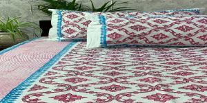DKWTPNK155 Hand Block Printed Cotton Double Bedsheet