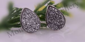 Tiny Titanium Silver Druzy Earring