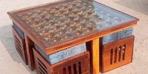 Wooden Glass Top Coffee Table Set