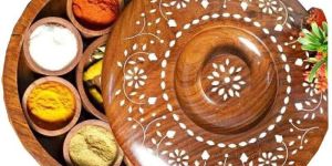 Round Wooden Spice Box