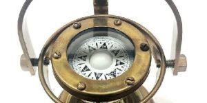 Nautical Brass Navigation Wooden Base Compass