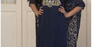 Dark Blue Hand Beaded Kids Kaftan