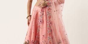 5498 Coral Pure Silk Mirror Work Lehenga Choli