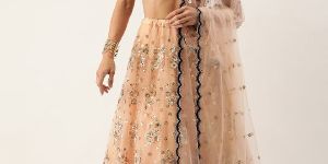 5606 Peach Net Sequins Embroidered Lehenga Choli