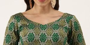 PFB 147 Green Jacquard Bandhani Silk Readymade Blouse