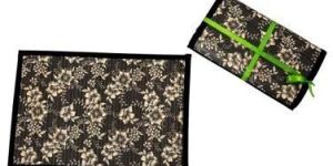Black Flower Print Bamboo Dining Table Mat and Runner Set