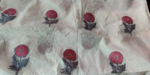 Dyeable Pure Chanderi Silk with Gulnaz Resham Meena Weave White Fabric