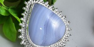 Blue Lace Agate Forged Pendant