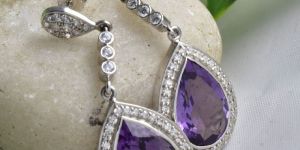 Gold Purple Amethyst Dangle Earrings