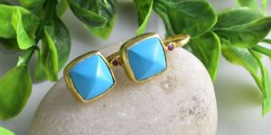 Square Turquoise Ruby Earrings