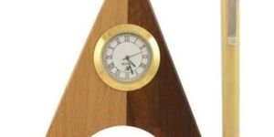 Wooden Pen Stand with Clock