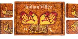 Mudra Pattachitra Hand-Painted Tray Coaster Set