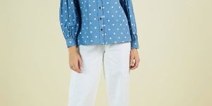 Denim Polka Button Down Printed Shirt