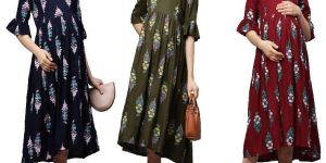 Women Rayon Floral Print Knee Length Maternity Dress