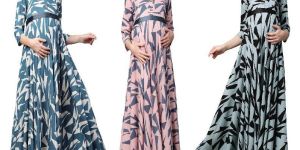 MomToBe Women's Rayon Geometric Printed Maternity Dress