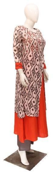 Elegant Cotton Print Orange Kurti