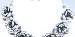 Antique Silver Rose Necklace