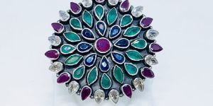 Exclusive Multi Color Cut Stone Ring