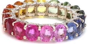 Real Natural Multi Sapphire Diamond Ring Crafted in 18 Karat Rose Gold