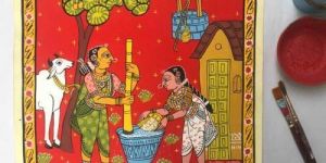 Women Pounding Grains Painting