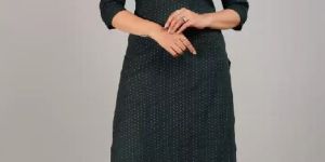 Ladies Dark Green Embroidered Straight Kurta