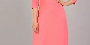 Ladies Pink Embroidered Straight Kurta