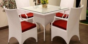 White Wicker Dining Table Set