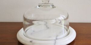 Marble Cheese Dome with Glass Natural Marble Handcrafted in India Tableware Homeware Tools and Accessories
