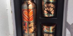 Copper Water Bottle with Two Glass