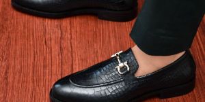 Goodyear Welted -CROC Black Leather Loafers for Men's-NEORON