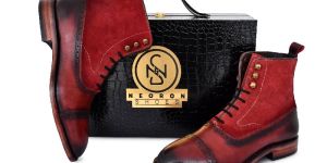 PREMIUM/Goodyear Welted - Suede Leather Cherry Lce-Up Boot for Men's-NEORON