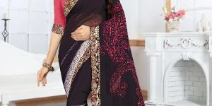 Pf-349 Lace Border Faux Georgette Sarees