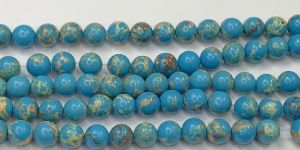 Natural Blue Imperial Jasper Round Shape 16 Inch Strand Smooth Polish Stone Beads