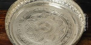 German Silver Floral Designed Urli Plate with Stand