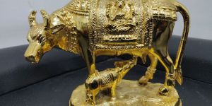 4.5 Inch Brass Cow With Calf Statue