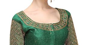 Women's Embroidery with 3 MM sequence Work Design Readymade Blouse Green