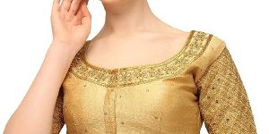 Women's Embroidery with 3 MM sequence Work Design Ready made Blouse gold
