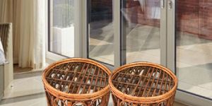 Antique Round Cane Stool for Living Room (Set of 2)