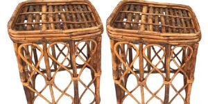 Set of 2 Living Room Handicraft Cane Square Stool