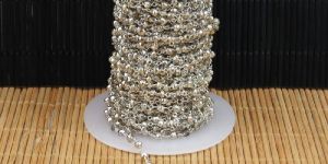Silver Pyrite 3 MM Beaded Wire Wrapped Rosary Chain