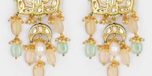 Blue Pink Gold Tone Kundan Earrings