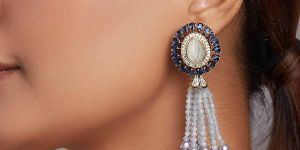 Grey Monalisa Beaded Drop Earrings