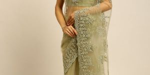 1031 Net Green Heavy Coding Work Embroidered Saree