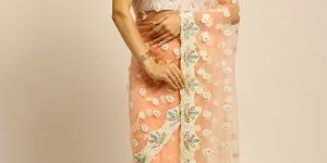 1101 Net Peach Heavy Hand Work Embroidered Saree