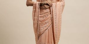 1519 Chocolate Peach Silk Embroidered Saree