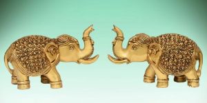 6 Inch Brass Elephant Pair Statue
