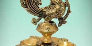 Antique Brass Peacock Oil Lamp