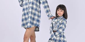 Mother and Daughter Classic Blue Plaid Shirt Dress
