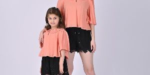 Mother and Daughter Crochet Collar Blouse Top